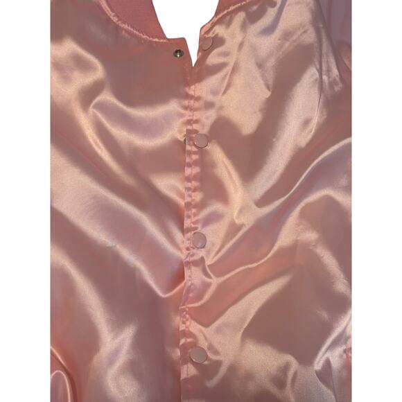Vintage Pink Satin Bomber Jacket XL America’s Finest Made USA Snap Front - Picture 3 of 8
